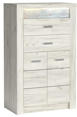 Masseno Kommode ZERI 76 cm Sideboard mit 2 Schubladen und 2 Türen für Wohnzimmer Schlafzimmer Modern 76x42x127 cm Eiche Bianco