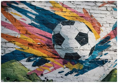 WallArena Vlies Fototapete - Graffiti - 400x280 cm Fußball | Hochwertige Vliestapete, für Wohnzimmer Schlafzimmer, Vliestapete Wandtapete Tapete 3D Effekt- inkl. Kleister