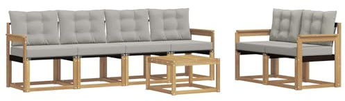 vidaXL Outdoor-Sofagarnitur mit Kissen 7 pcs Weiß und Hellgrau, Gartenmöbel, modernes Outdoor-Sofa, Robustes Terrassenset, Bequeme Sitzgelegenheit für deinen Außenbereich