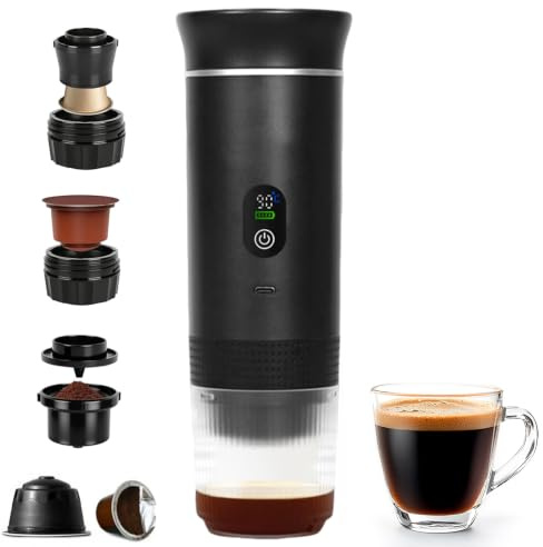 LYPPUL 3-in-1 Tragbare Kaffeemaschine mit Akku, Tragbare Espressomaschine mit Display, Mini Kaffeemaschine für unterwegs, Mini Mobile Kapselmaschine fürAuto, Camping, Reisen & Büro