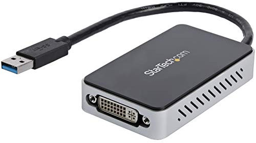 StarTech.com USB 3.0 to DVI Adapter with 1 Port USB Hub - 1920x1200 - External Video & Graphics Card - Dual Monitor Display Adapter - Supports Windows (USB32DVIEH) , Black
