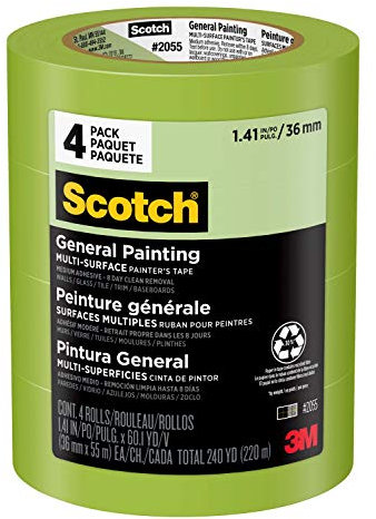 Scotch Painter's Tape, Green Masking Tape for General Painting, 36 Mm (4 Rolls) - 2055
