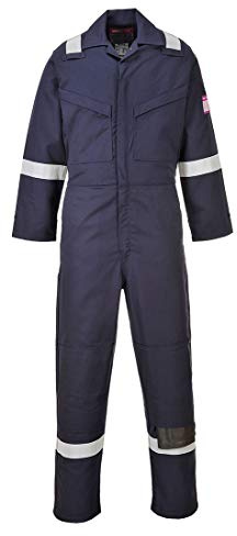 Portwest MX28 Modaflame Work FR Coverall Back Pocket Machine Washable | Navy, 2X Large, EN 61482-1-2 Class 1, 39% Cotton, Triple-Stitched Seams, Concealed Brass Zips, Hook and Loop Cuffs, Security