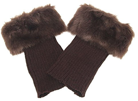 HugeStore Women Ladies Winter Warm Faux Fur Crochet Boot Cuff Socks Short Leg Warmers Coffee