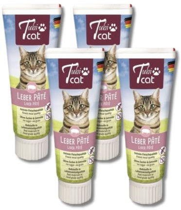 Leber Pâté | Paste für Katzen | 4 x 75 g | Monoprotein aus der Tube | TubiCat | Ergänzungsfuttermittel | Zur Ergänzung der täglichen Fütterung und als Topping | Mit Taurin | 4er Pack