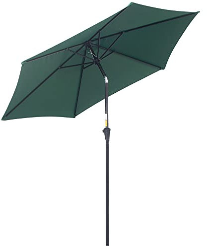 Outsunny Sombrilla para Jardín de Aluminio Ø260x235 cm Parasol de Jardín Reclinable con Manivela y 6 Varillas de Metal para Terraza Exterior Balcón Verde