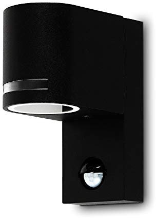 Kwazar Luminaire Wandlampe Gartenwandleuchte mit Sensor ALTES.S IP44 2x Gu10 Alu schwarz Außen Wandleuchte