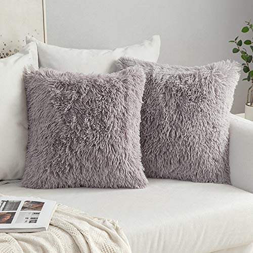 MIULEE 2er Set Kissenbezüge Künstlich Pelz Sofakissen Dekorative Dekokissen Kuschelkissen Plüschkissen Kuschelig Couchkissen Superweich Kissen Flauschig Kissenbezug für Sofa 60x60 cm Grau
