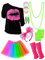 Blulu 80 Jahre Kostüm Zubehör Set, T-Shirt Tutu Stirnband Ohrring Halskette Beinlinge(XL,Regenbogen)