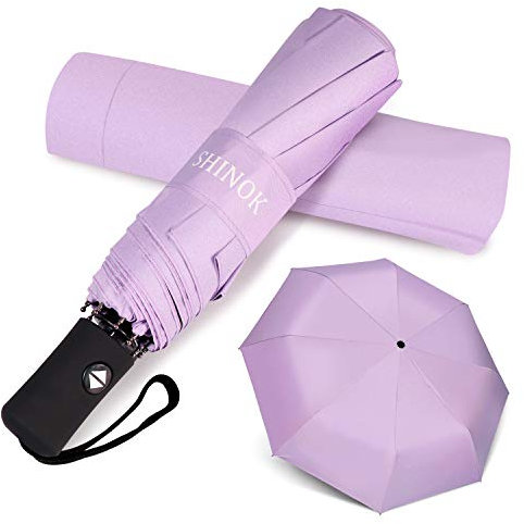 Travel Umbrella Compact Auto Open Close Sun Rain Folding Umbrella with Sleeve - Purple - 3