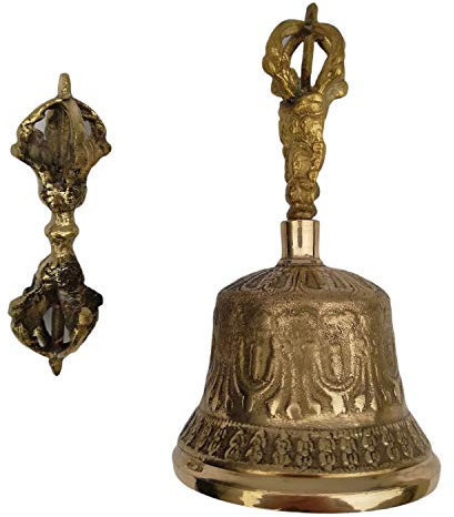 Tibetische, buddhistische Meditationsglocke und Dorje Set, Nepal Dharma Objekte Erleuchtungsglocke, handgefertigte Meditation Altar Ritual Yoga Vajra Glocke