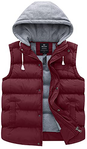 Wantdo Chaleco Acolchado de Algodón para Mujer Chaleco Cálido de Invierno Calentador de Cuerpo con Capucha Extraíble Mujer | Chaleco Sin Mangas,Acolchado,Informal,de Tejido Grueso,Térmico,Cortavientos,Cálido,Prenda de Abrigo,con Aislamiento Térmico