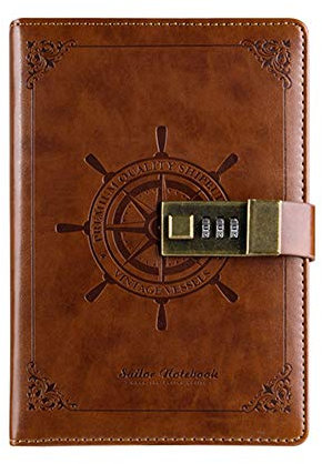 Vogueing Tool B6 Tagebuch Vintage Ruder Leder Tagebuch Notizbuch dreistellige Passwort Zahlenschloss kreative Schreibwaren braun