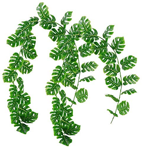 Aisamco 2 Pack Artificial Palm Leaves Garland Vine Faux Turtle Leaves Hanging Garland Fake Greenery Plant 29 Leaves 180cm in Length for Home Wedding Table Arch Wall Decoration