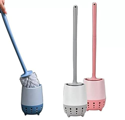 HomeCloud Toilet Brush | Wall Mounted Toilet Cleaning Brushes |Brushes for Bathroom Cleaning Japanese Designed Modern Design with Soft Bristle Can Also be Wall Hanged.with Holder (Grey/Pink)