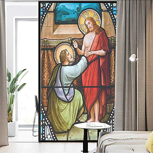 J4U Sichtschutz-Fensteraufkleber – Frosted Jesus Kirche Fensteraufkleber, kein Kleber, statische Haftung, 40 x 80 cm
