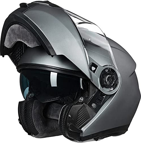 ILM Motorradhelm Klapphelm Integralhelm Doppelvisier ECE22.06 Modell 159,Grau,L