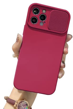 Tybiky Kameraschutz Hülle für iPhone 12 Pro Max, Ultra Dünn Handyhülle mit Kameraschutz Kamera Schutz mit Schieber Premium Hybrid PC + TPU rutschfest Stoßfest Kratzfest für iPhone 12 Pro Max.Rose-Rot