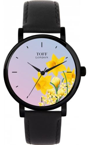 Toff London Yellow Daffodil Watch Damen 38mm Gehäuse 3atm wasserdichtes Quarzwerk Luxus modisch