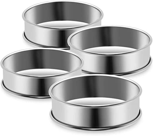 Wancala Crumpet Rings - 4 Pack 10cm Double Rolled Tart Rings Stainless Steel Non Stick English Muffin Rings Stainless Steel Pastry Rings for Baking Cookie Desserts Pancake Eggs Muffin Kitchen