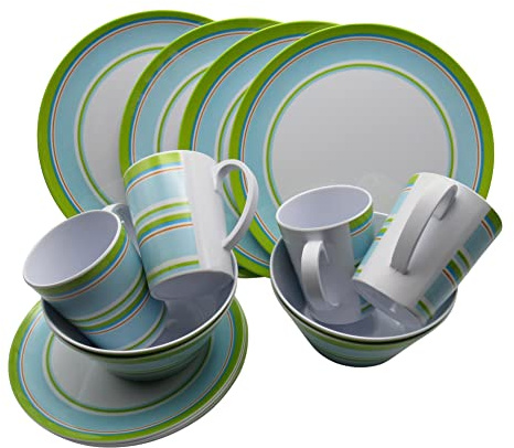 Caravan Camping Melamine Dinner Set 16pc (Picnic BBQ Outdoor Dining Party Tableware Green)