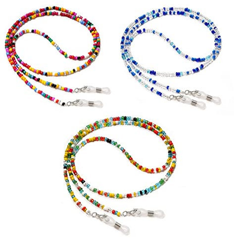 3 Stück Brillenhalter Riemen Brillen Kette Halskette Lesebrille Kette Bunte Perlen Anti-Rutsch für Brillenzubehör