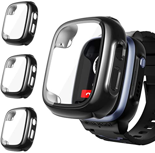 Upeak 3 Stück Schutzhülle für XPLORA X5 Play Kids Displayschutz, Hard PC Hülle Panzerglas Schutzfolie, Kratzfest Stoßfest Gehäuse Rundum Schutz Case Cover for X 5 Play Uhr Kinder, Schwarz