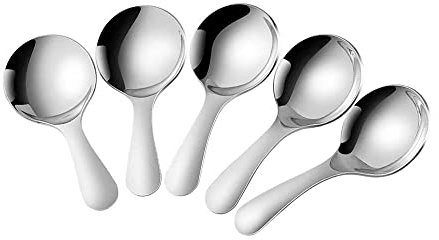 5 Pcs Short Handle Spoons Salt Stainless Steel Dessert Spoon Table Spoon Mirror Polishing Cutlery Spoons,Dishwasher Safe