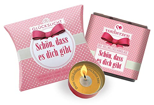 Glückslicht & handgeschöpfte BIO-Vollmilchschokolade (50g) / Dots/Schön, dass es dich gibt