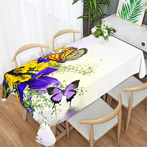 Morbuy Tischdecke Wasserabweisend, Schmetterling Muster Tischdecken Rechteckig Wasserdicht Lotuseffekt Abwaschbar Tischtuch Abwischbar für Party Dinner Garten (140x140cm,Gelbe Chrysantheme)