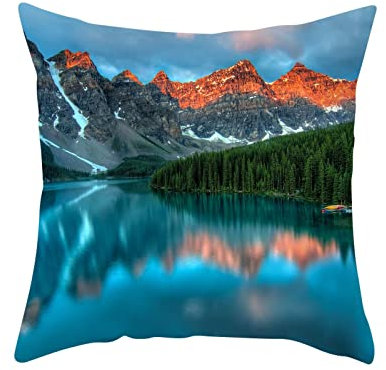 Lieson Kissenbezüge 40x40, Kissenhülle Polyester See Berg Wald Kissenhülle Dekokissen Sofakissen Dekoration Outdoor Dekokissen für Schlafzimmer, Sofa, Stuhl, Bett, Garten, Blau Grün Grau