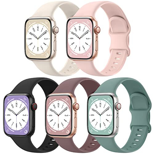 Jiamus 5 Stück Armband Kompatibel mit Apple Watch Armband 38mm 40mm 41mm 42mm 44mm 45mm 49mm Damen Herren,Weiche Silikon Ersatz Armband für iWatch Series SE 8 7 6 5 4 3 2 1