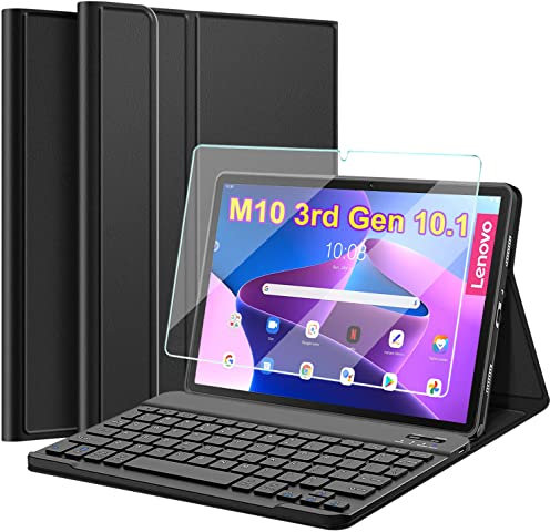 Nanhent Keyboard Case with Screen Protector for Lenovo Tab M10 3rd Gen 10.1 Inch 2022 Tablet, Magnetic Detachable Wireless UK Layout Keyboard with Premium Cover + Tempered Glass (M10 3rd Gen 10.1)