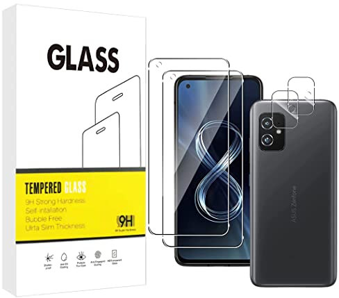 Dision [2 Pièces] Protecteur D'écran Compatible avec ASUS Zenfone 8 + [2 Pièces] Protecteur D'objectif de Caméra [Installation Facile,HD Clear,Technologie de Défense Multiple] Verre Trempé
