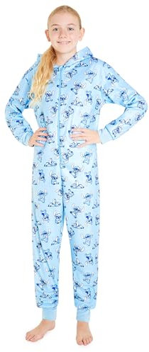 Disney Pigiama Stitch Bambina Intero - Pigiamone Stitch in Pile con Zip 2-14 Anni - Pigiami Interi con Cappuccio per Ragazza (Blu Stitch, 13-14 Anni)