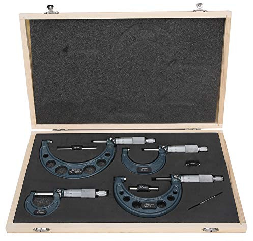Außenmikrometer Mikrometer Set Hartmetall Gusseisen 4 Stück 0 100 Mm Metrisch Außenmikrometer Dickenmessgerät Messschieber mit Etui