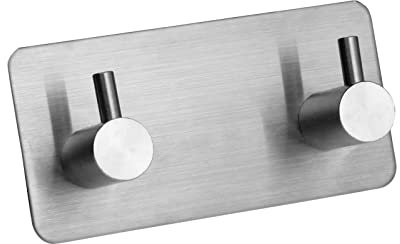 Self-Adhesive Brushed Nickel & Matte Black Towel Hooks - 2 Wall Mount Coat Hooks for Bathrooms & Showers