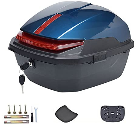 AVIITI Motorrad Touring Top Box Große ABS-Kapazität wasserdichte Helmtasche Für Motorrad Moped Hinten Koffer,Blau,36x40x28cm