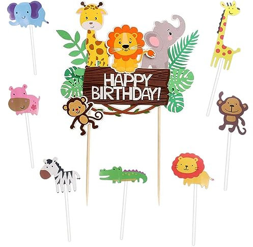 8 Stück Cake Topper Zoo Tortendeko 1. Geburtstag - Wald Tiere Kuchendeko Happy Birthday - Safari Zoo Dschungel Deko für 1 Jahr Junge Mädchen