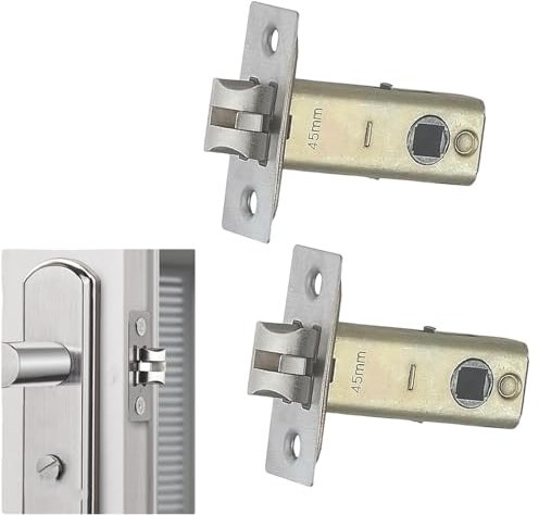 FDKJOK 2pcs 45mm Polished Chrome Tubular Latch, Mortice Latch, Door Latch Designed to be Used with Sprung Lever Door Handles, Mute(Brass Silver)
