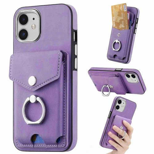 Knoowcase for iPhone 11 Phone Case Wallet Pouch with Card Holder Ring PU Leather Bumper Shockproof Protective Skin Cover Kickstand Ringholder Shell for iPhone 11, Purple