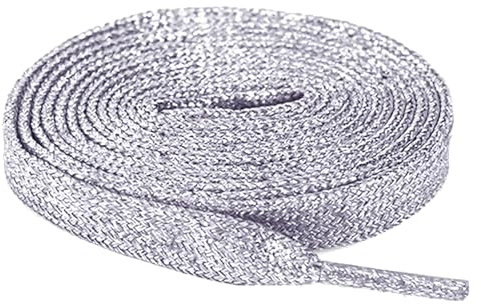Anopo 2 Paia Lacci Glitter Piatti 10 mm Treccia Lacci di Ricambio per Scarpe Sportive Bianco Argento Lunghezza 120cm