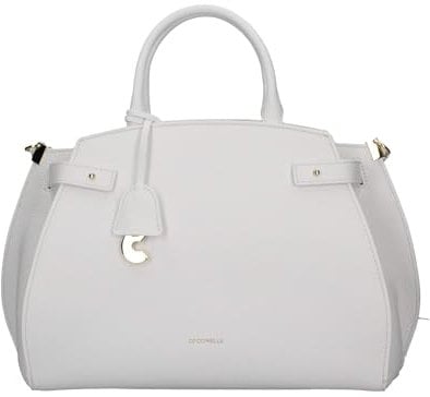 Coccinelle Leder Handtasche Schultertasche Kliche Handbag Grained Leather Brillant White weiß