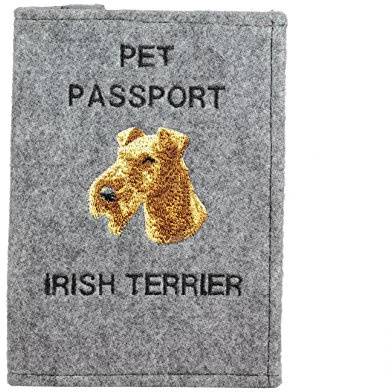 Art-Dog Hundepasshülle - Handgefertigte Filzhülle mit gesticktem Muster - Tierärztliche Reisepasshülle für Hunde - 17x12,5cm - Irish Terrier