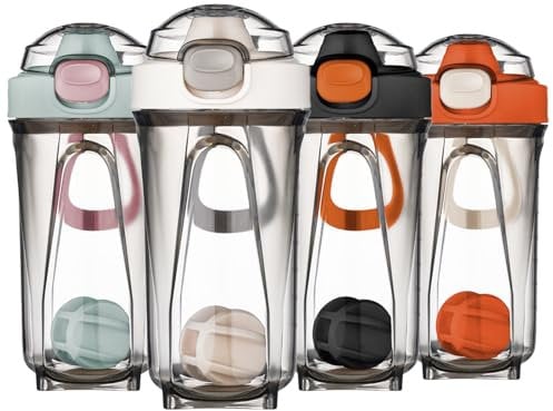Mecmbj Shaker Proteinas, Protein Shaker Bottle, Botella Coctelera de 500 ml con Bola Batidora, Sin BPA, Vaso Mezclador Proteinas con Asa para Batidos Cremosos en Polvo (Blanco)