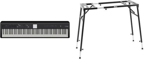 Roland FP-E50 Digital Piano | SuperNATURAL Piano & ZEN-Core Sound Engines | 88-Note Hammer-Action & TIGER KYS21-BK Adjustable Platform Keyboard Stand - Flat Top Stand for Keyboards and Mixers - Black