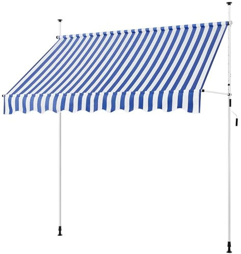 Yaheetech Klemmmarkise 250cm Breit, Balkonmarkise mit Handkurbel ohne Bohren, UV-beständig & Höhenverstellbar (210-300cm) Markise, Wasserabweisend & Sonnenschutz Markise Balkon, Blau-Weiß