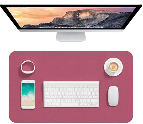 Hsurbtra Desk Pad, 23.6 x 13.8 PU Leather Desk Mat, M Extended Mouse Pad, Waterproof Desktop Blotter Protector, Non-Slip Ultra Thin Small Laptop Keyboard Writing Mat for Office Home, Deep Red