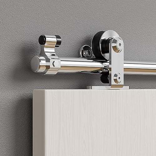 ETIASQSA 4FT/120cm Rail de porte coulissante - En acier inoxydable - Kit complet avec guide au sol pour 1 porte en bois (forme de T)
