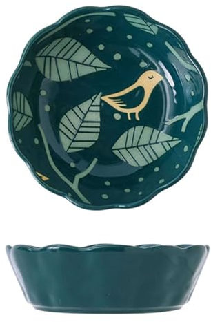 TYMYYS Small Round Baking Dish Set Of 2, Colorful Ceramic Casserole Dish, Round Ceramic Pie Plate-green-bird